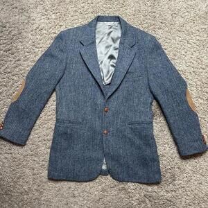 Harris Tweed Blazer Mens 40 Sports Coat Jacket Scottish Wool Elbow Patches USA